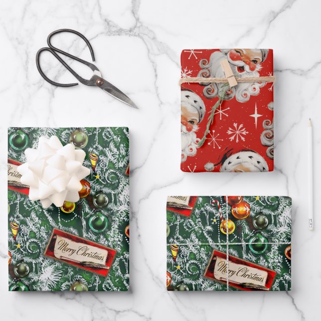 A Very Retro Merry & Bright Christmas  Wrapping Paper Sheet (Front)