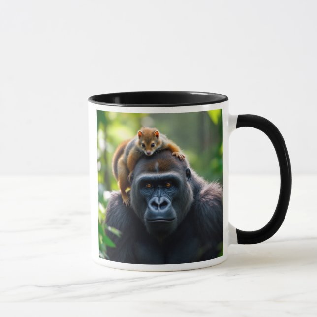 A very strong gorilla with a squirrel on his head. mug (Right)