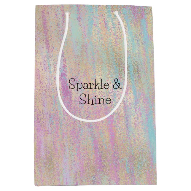 A Very Unicorn Sparkle Glitzy Gold Pink Christmas Medium Gift Bag (Front)
