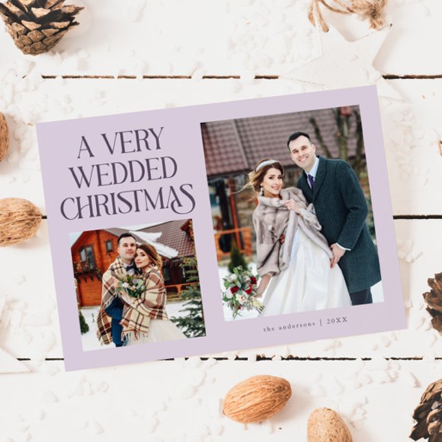A Very Wedded Christmas Newlywed Photo Purple Holiday Card (Creator Uploaded)