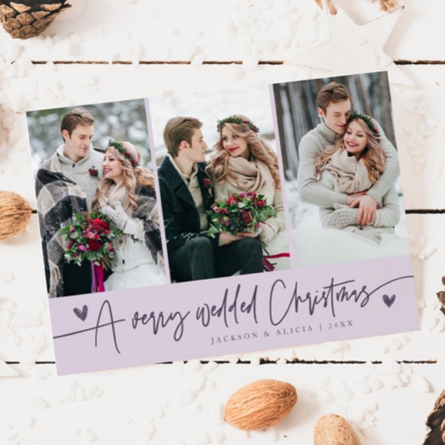 A Very Wedded Christmas Newlywed Photo Purple Holiday Card (Creator Uploaded)