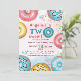 A vibrant 2nd birthday invitation with donuts. 