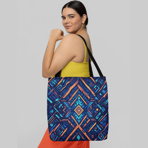 A vibrant abstract pattern diamond motif aesthetic tote bag