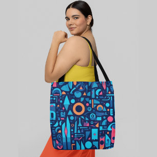 A vibrant abstract pattern geometric shapes tote bag