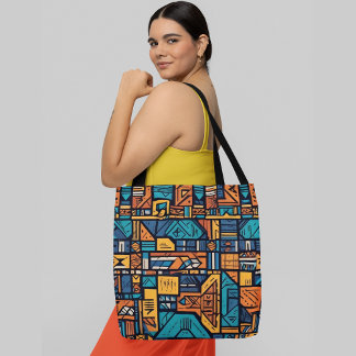 A vibrant and abstract geometric pattern tote bag