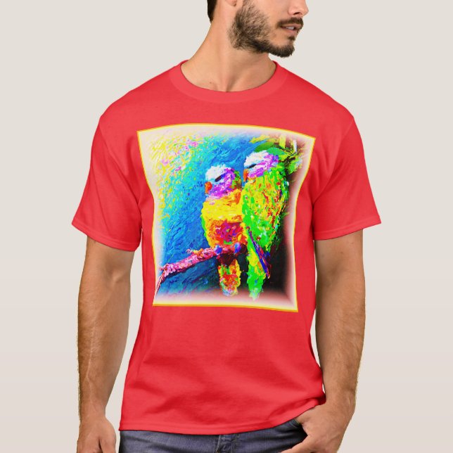 A Vibrant and Joyful Rainbow Birds. Buy Now T-Shirt (Front)