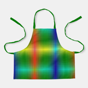 A vibrant apron with a multicolored rainbow 