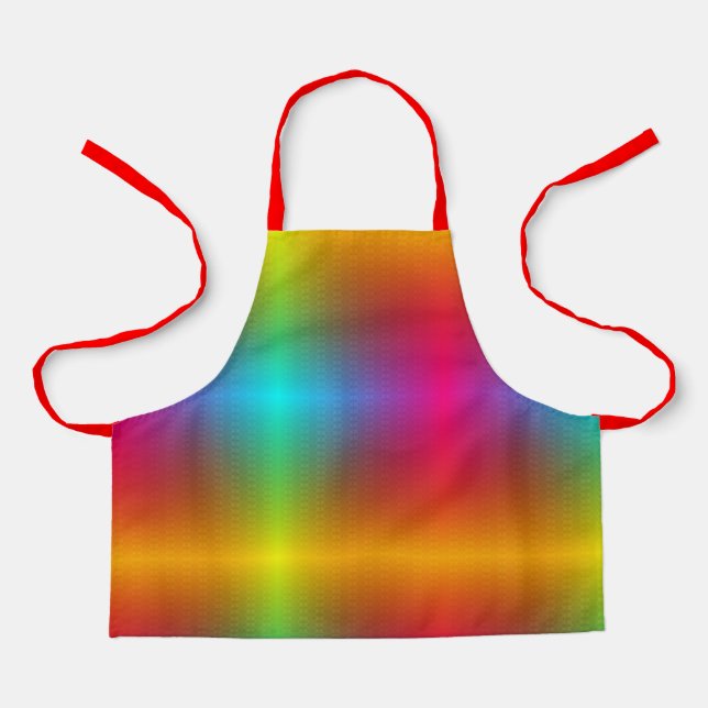 A vibrant apron with a rainbow gradient pattern (Front)