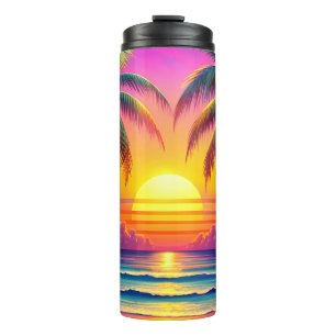 A Vibrant Beach Scene At Sunset Thermal Tumbler
