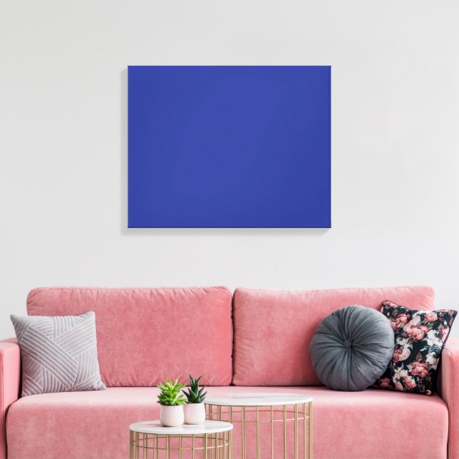 A vibrant blue backdrop with a clean white square  canvas print (Insitu(LivingRoom))