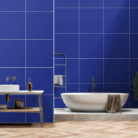 A vibrant blue backdrop with a clean white square