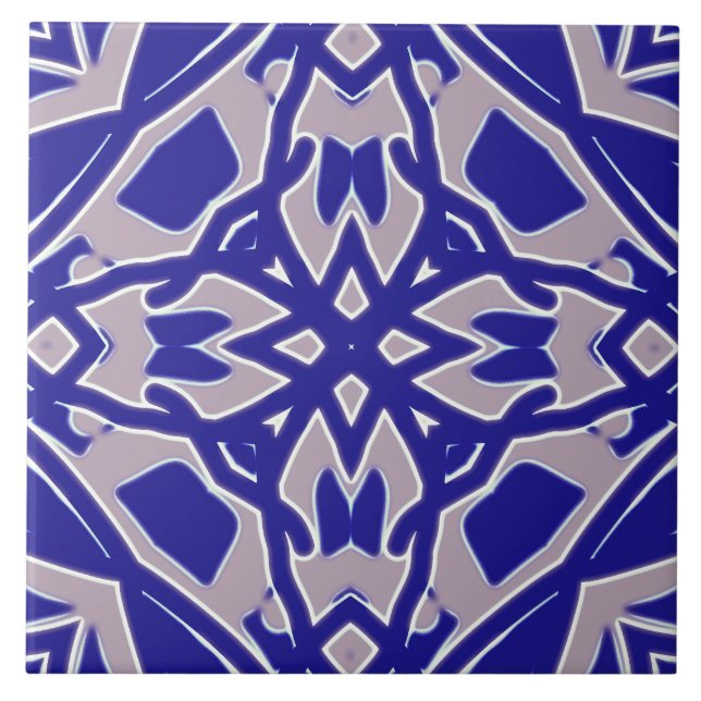 A vibrant blue & grey classic geometric pattern  tile (Front)