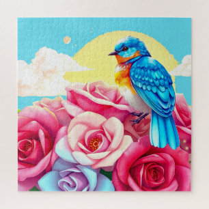 A vibrant bluebird jigsaw puzzle