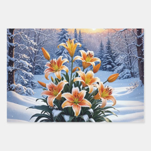 A vibrant bouquet of orange lilies wrapping paper sheet