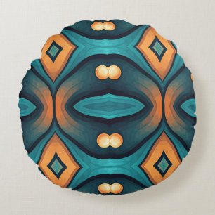 A vibrant colourful classic fabric pattern design round cushion
