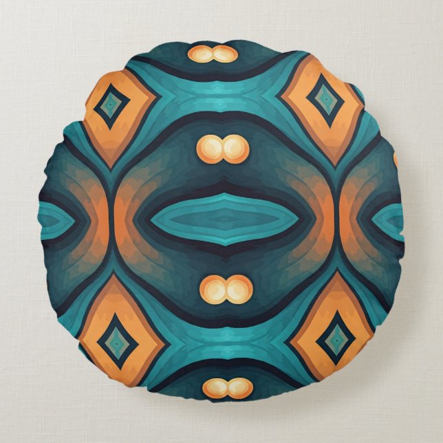 A vibrant colourful classic fabric pattern design round cushion (Front)