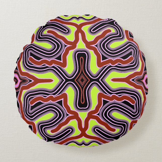 A vibrant colourful classic fabric pattern design  round cushion (Front)