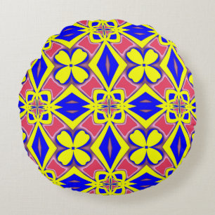 A vibrant colourful classic fabric pattern design round cushion