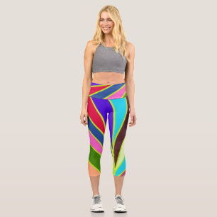 A vibrant colourful rainbow stripes fabric pattern capri leggings