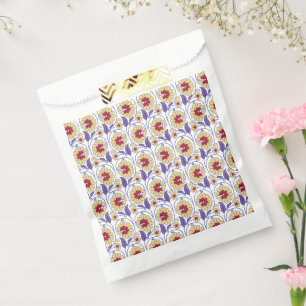 A vibrant design featuring yellow and orange creat favour bags