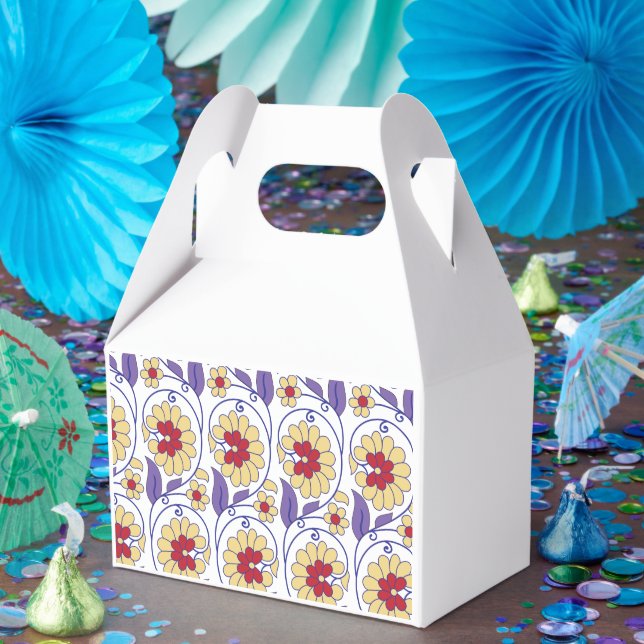 A vibrant design featuring yellow and orange creat favour box (Party)