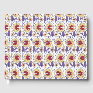 A vibrant design featuring yellow and orange creat guest book