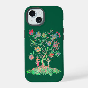 A vibrant drawing depicts a fantasy tree iPhone 15 case