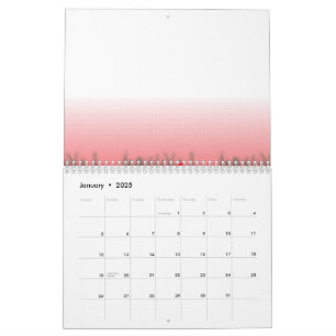 A vibrant graphic design features a red, patterned calendar