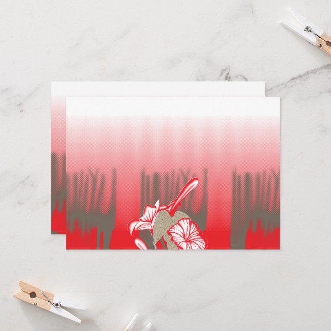 A vibrant graphic design features a red, patterned invitation (Front/Back In Situ)