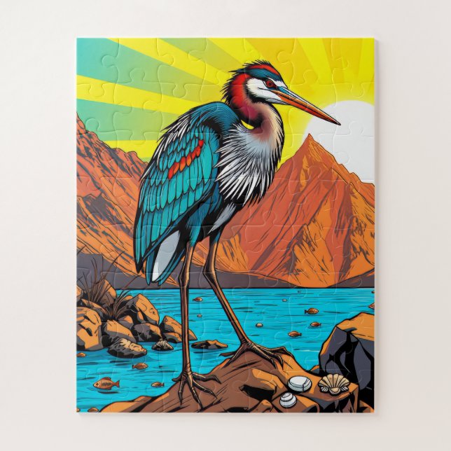 A vibrant heron children's jigsaw puzzle (Vertical)