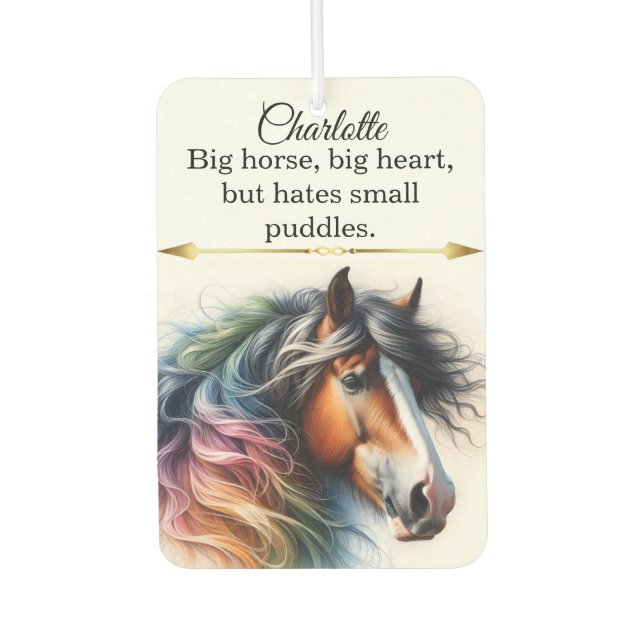 A vibrant horse with rainbow mane. car air freshener (Front)