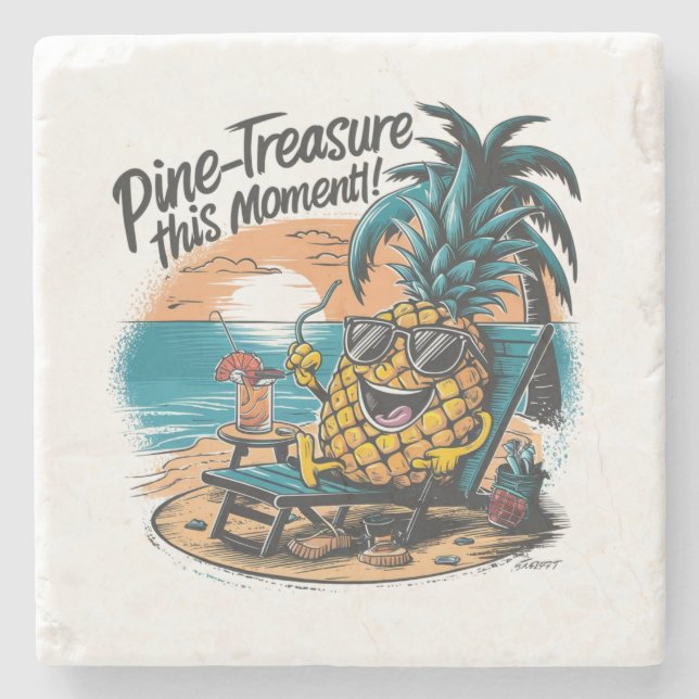 A vibrant humourous design featuring a pineapple stone coaster (Front)