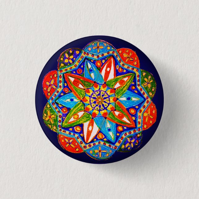 A vibrant mandala  3 cm round badge (Front)