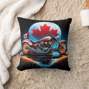 A vibrant motorcycle under the Canadian moonlight Cushion