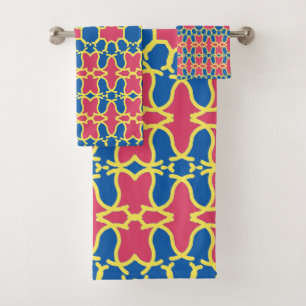 A vibrant multicolor fabric print pattern design  bath towel set