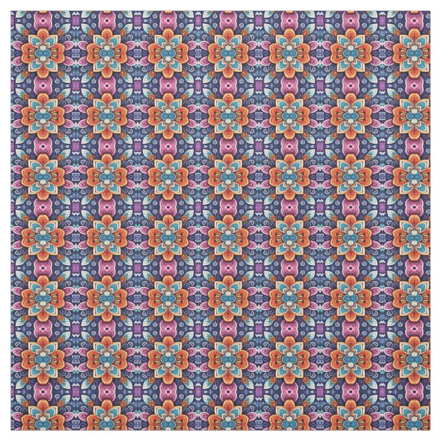 A vibrant multicolor floral fabric pattern design  (Swatch)