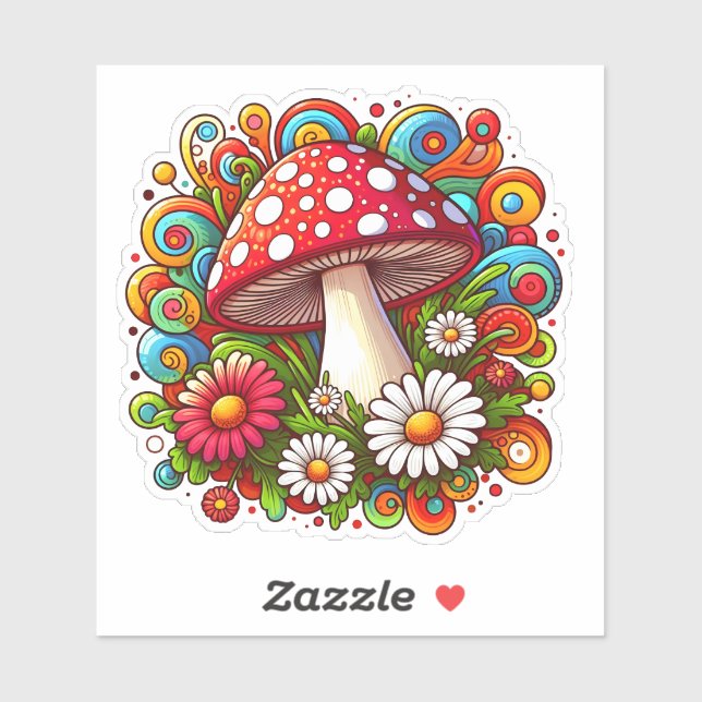 A Vibrant Mushroom Surrounded by Colourful Flowers (Sheet)
