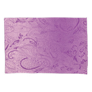 A vibrant purple fabric design featuring intricate pillowcase