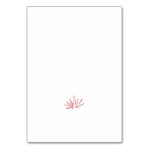 A vibrant red and black floral design featuring in table number