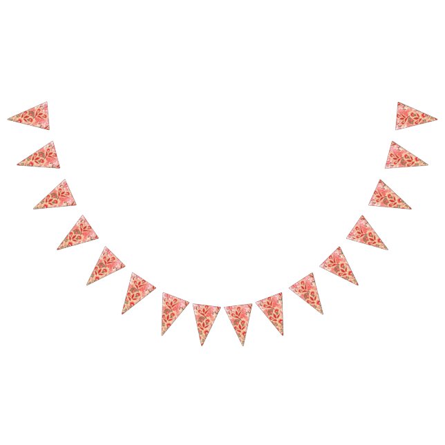 A vibrant red and peach textile design featuring f bunting  (All)