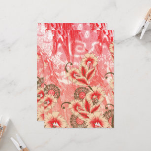 A vibrant red and peach textile design featuring f invitation