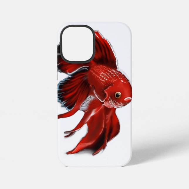 A vibrant red betta fish swimming. iPhone case (Back)