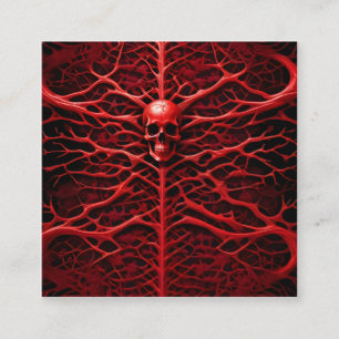 A vibrant red devilish skeleton is an image that i square business card