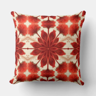 A vibrant red floral fabric pattern design throw cushion