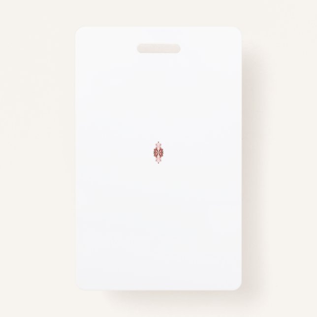A vibrant red graphic features a creative floral d ID badge (Front)