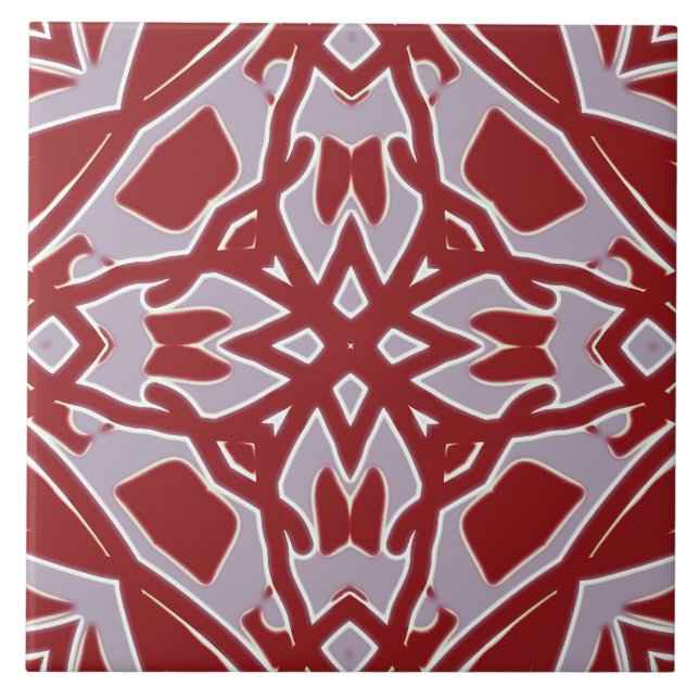 A vibrant red & grey classic geometric pattern   tile (Front)