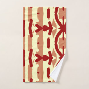A vibrant red yellow fabric print pattern design  hand towel