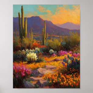 A Vibrant Tapestry of Wildflowers and Saguaro C Poster