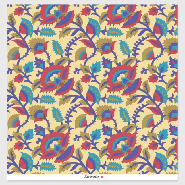 A vibrant textile art piece featuring bold red, ye (Sheet)