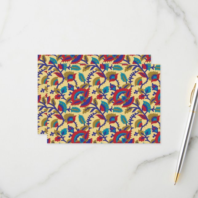 A vibrant textile art piece featuring bold red, ye RSVP card (Front/Back In Situ)